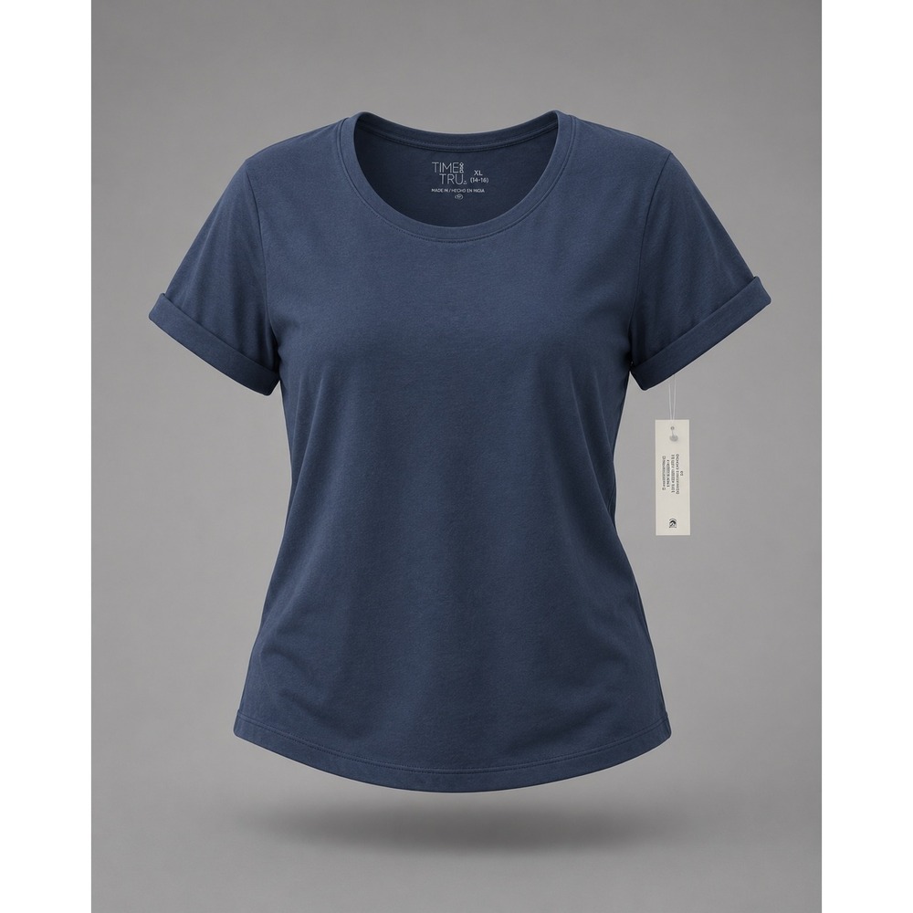 🍁Time and Tru Womens XL Dark Navy Blue Cotton Short Sleeve‎ Crew Neck Tee